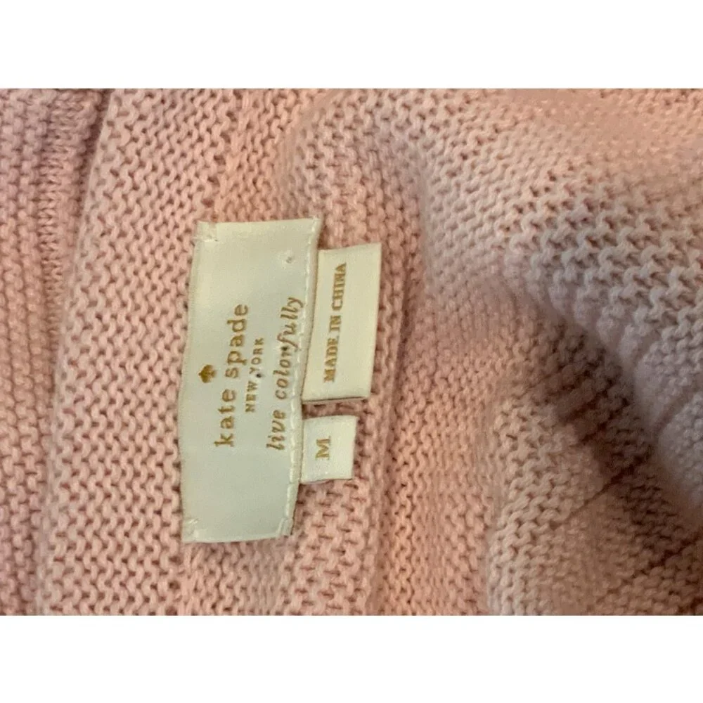 Kate Spade Pale Pink Ruffle Striped Short Sleeve Sweater, Size M